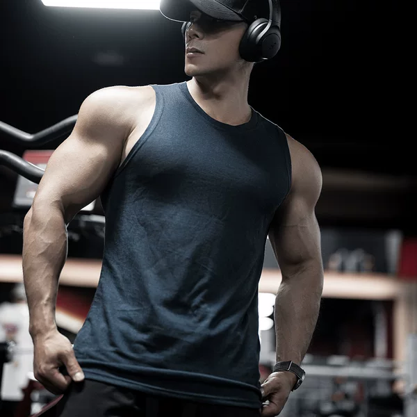 Summer new men's sports casual running fitness workout stretch slim-fit lyocell sleeveless vest