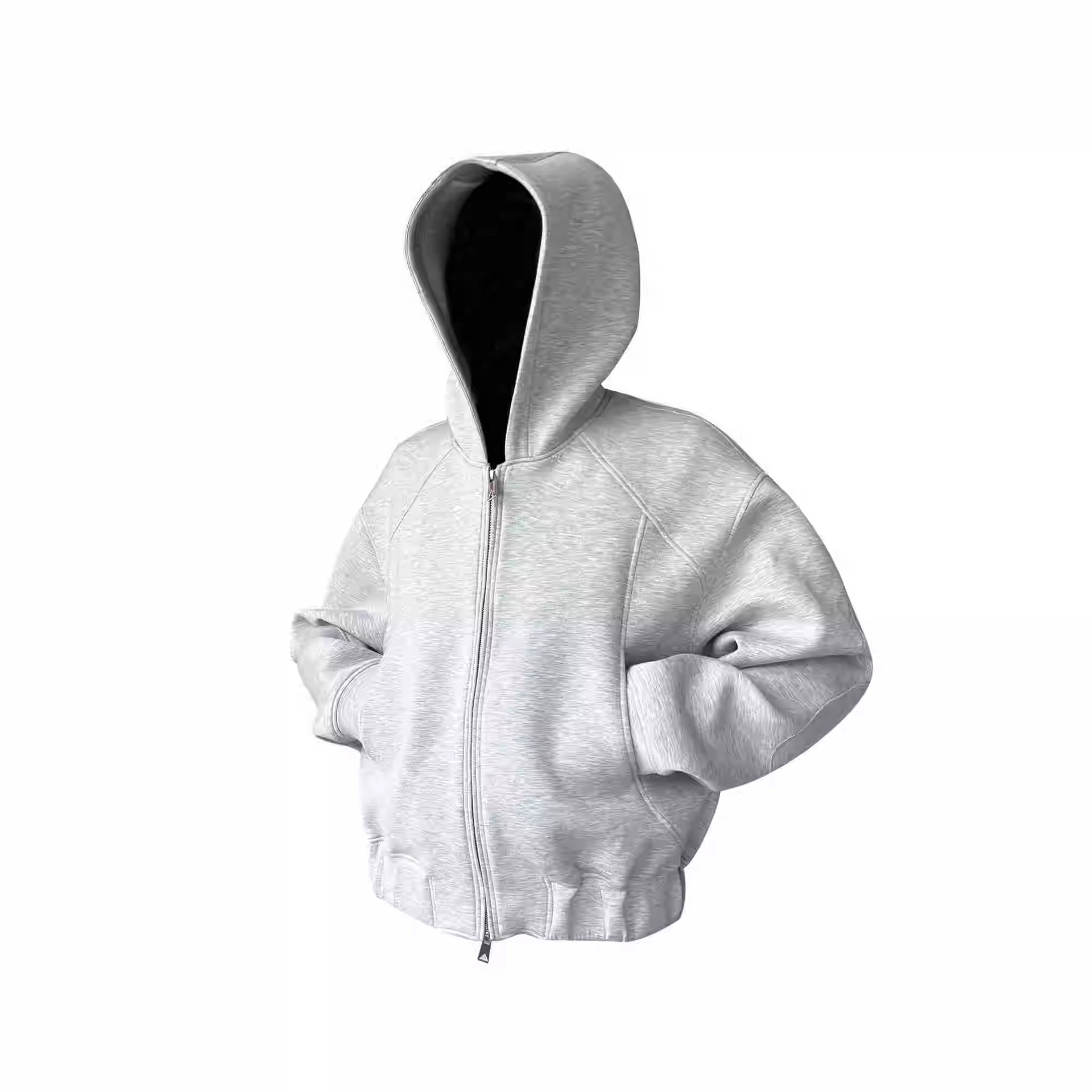 boy Space Cotton Boxy Fit American High Street Hooded Cardigan Short Sweatshirt Men Heavyweight Gray Zipper Top Jacket_voghion.com