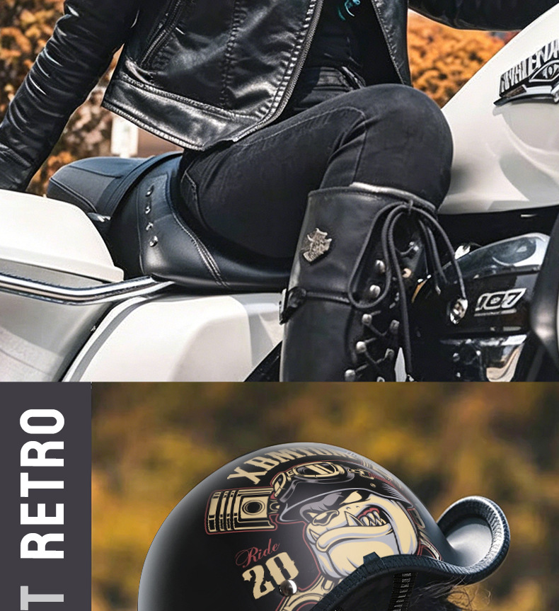 Electric Motorcycle Helmet, Retro Half Helmet, Men's and Women's Scoop Helmet, Motorcycle Flip-Up Helmet, Spring and Summer Electric Battery Safety Helmet