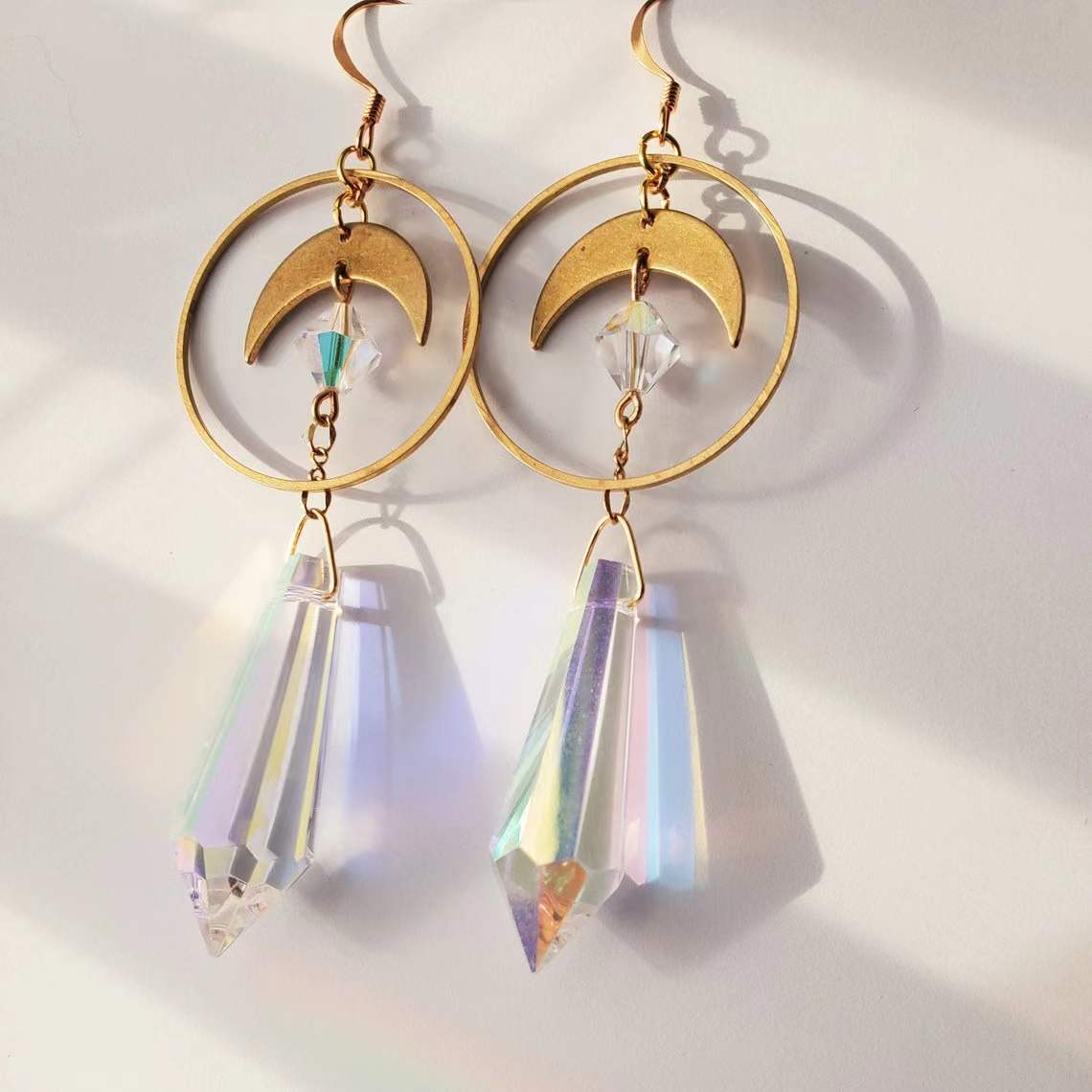 Retro Moon Crystal Handmade Drop Earrings 1 Pair