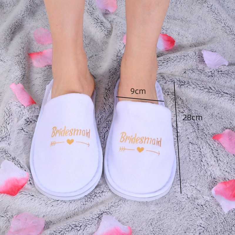 Nuevo viaje casero boda novia zapatillas de lana de coral desechables lavable letras inglesas
