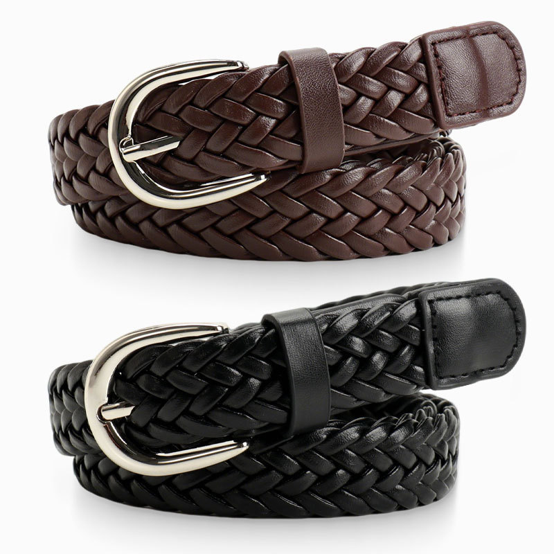 New Korean Commuter Style Belt for Women Without Punching Imitation Leather Braided Women's Belt Decorative Dress Jeans Belt