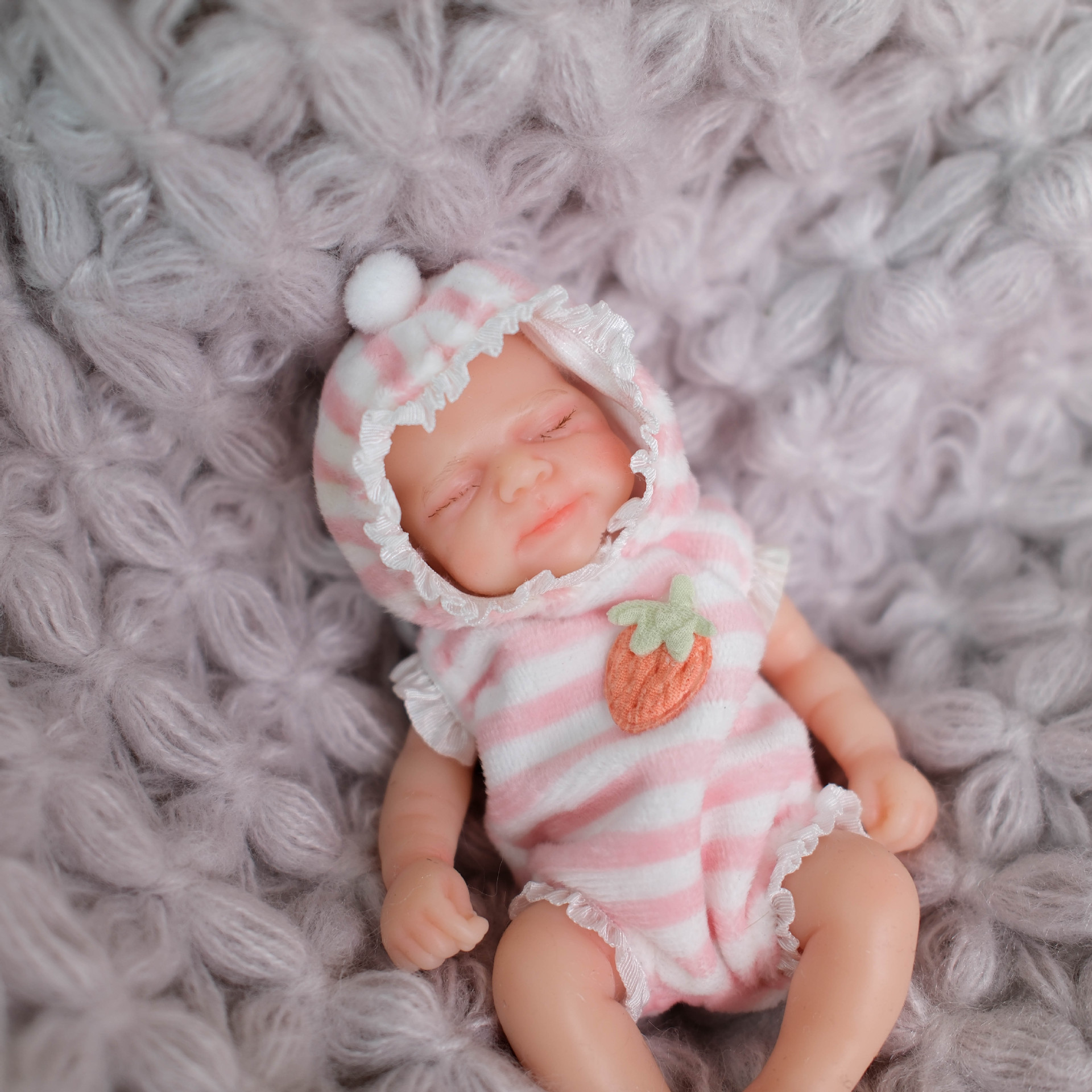 15 cm rosado rayas capuchon pasacale Q bala simulación sólida muñeca renacida para niños silicona sólida