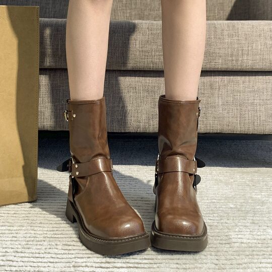 Thick Heel Martin Boots Women's 2024 All-match British Style Retro Square Toe Short Boots Sleeve Western Denim Boots Women's Shoes