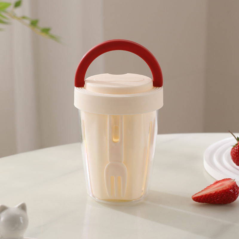 フォーク付きフルーツカップ携帯型蓋付きサラリーマン外付け学生専用朝食サラダカップオート麦カップ保存箱|undefined
