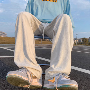 American Retro Drape Ice Silk Cool Casual Pants Men 2025 Summer New Trendy Wide-Leg Straight Sports Pants