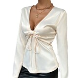 (Трансграничная торговля), сексуальный лонгслив с бантиком, рубашка, европейский стиль, V-образный вырез, премиум класс