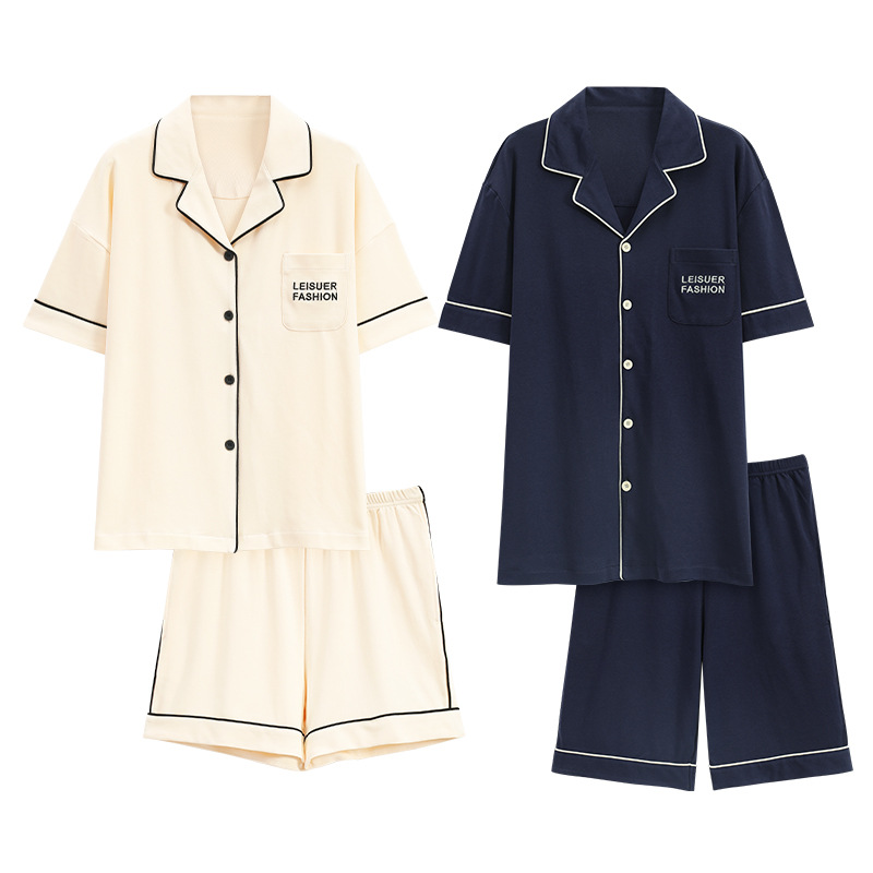 Verano Pull-on pijamas de algodón puro de alta calidad de manga corta pantalones cortos de algodón fino traje de desgaste para el hogar de los hombres y las mujeres