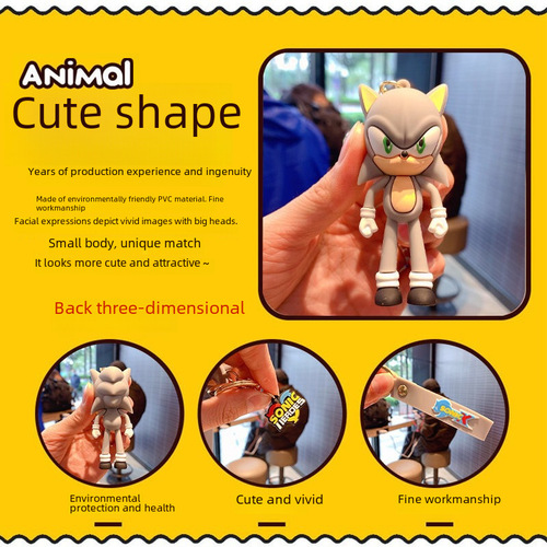 New cartoon Sonic the Hedgehog figure keychain trendy toy for boys school bag hook car key ring ornament