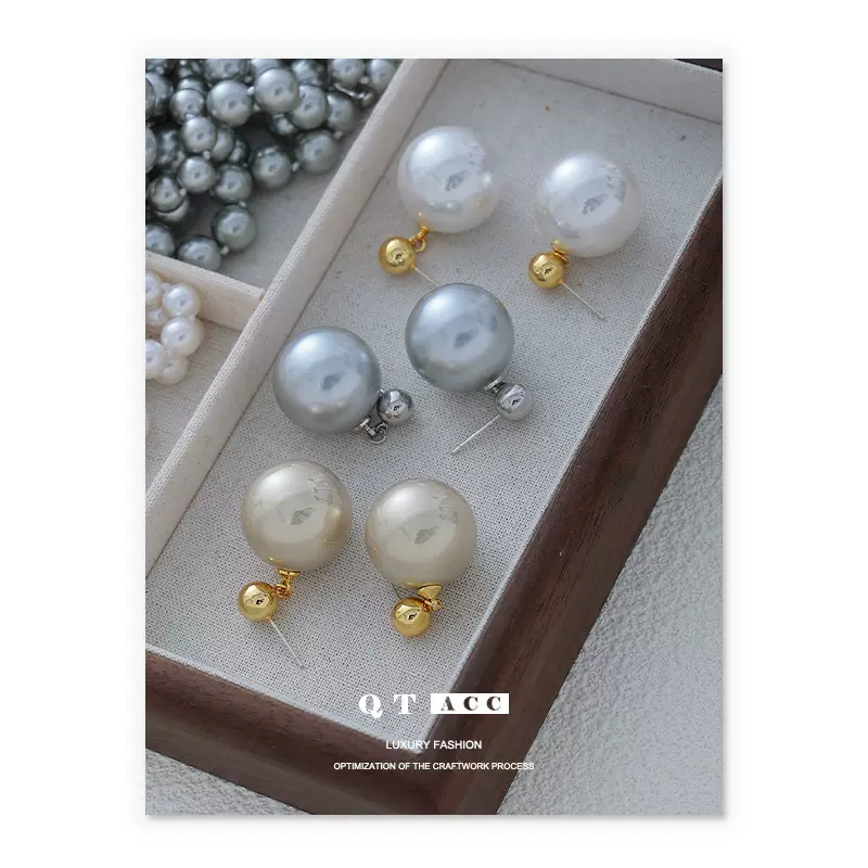 欧美法式精致高级感仿珍珠耳坠耳钉女简约百搭通勤秋冬气质款耳饰