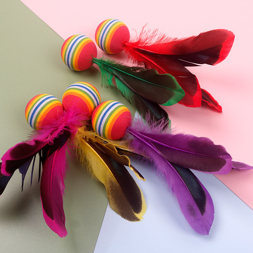 Badminton Racket Big High-Elastic Cowhide Head Rainbow Sponge Ball Head Colorful Wholesale Long-Haired Three-Hair Ball 5 Color Version Shuttlecock