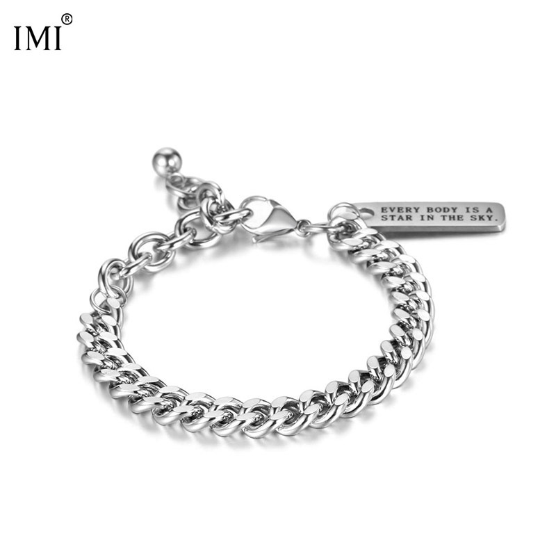 IMI Designer Korean Style Titanium Steel ins Style Bracelet Men's and Women's Chain Square Brand Letter Simple Hand Decoration Men's YL188