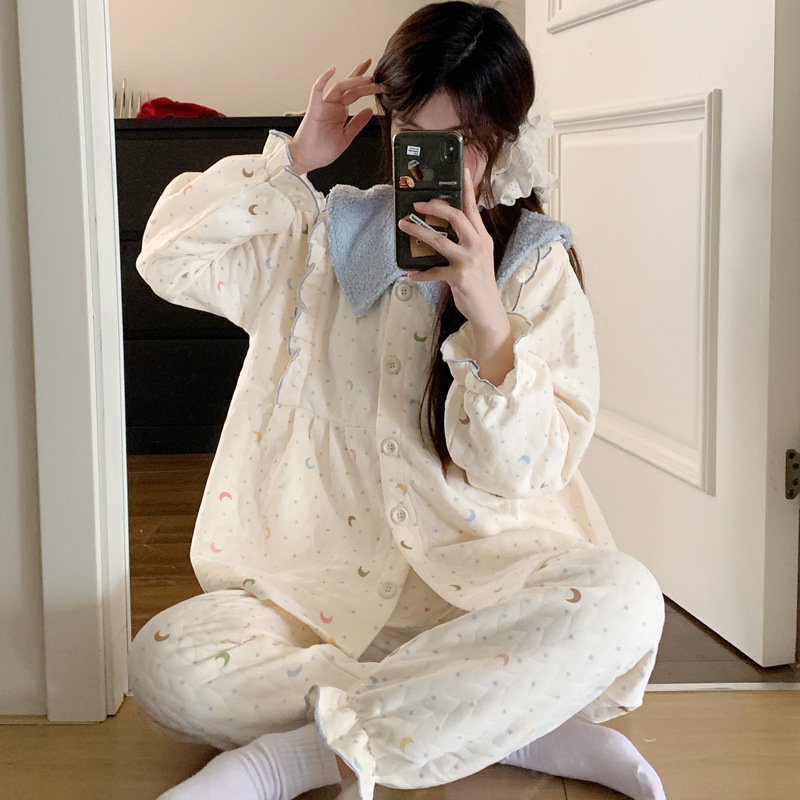Xiyue Wholesale New Invisible Zipper Interlayer Air Cotton Confinement Clothes 2025 Autumn and Winter Maternity Nursing Pajamas
