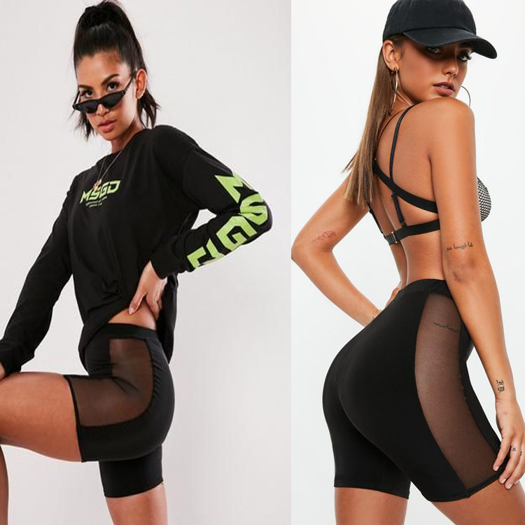 INS Explosive Side Mesh Quarter Pants Perspective Sexy Stretch Yoga Pants Riding Women's Shorts Slimming Women's Pants INS Explosive Side Mesh Quarter Pants Perspective Sexy Stretch Yoga Pants Riding Women's Shorts Slimming Women's Pants