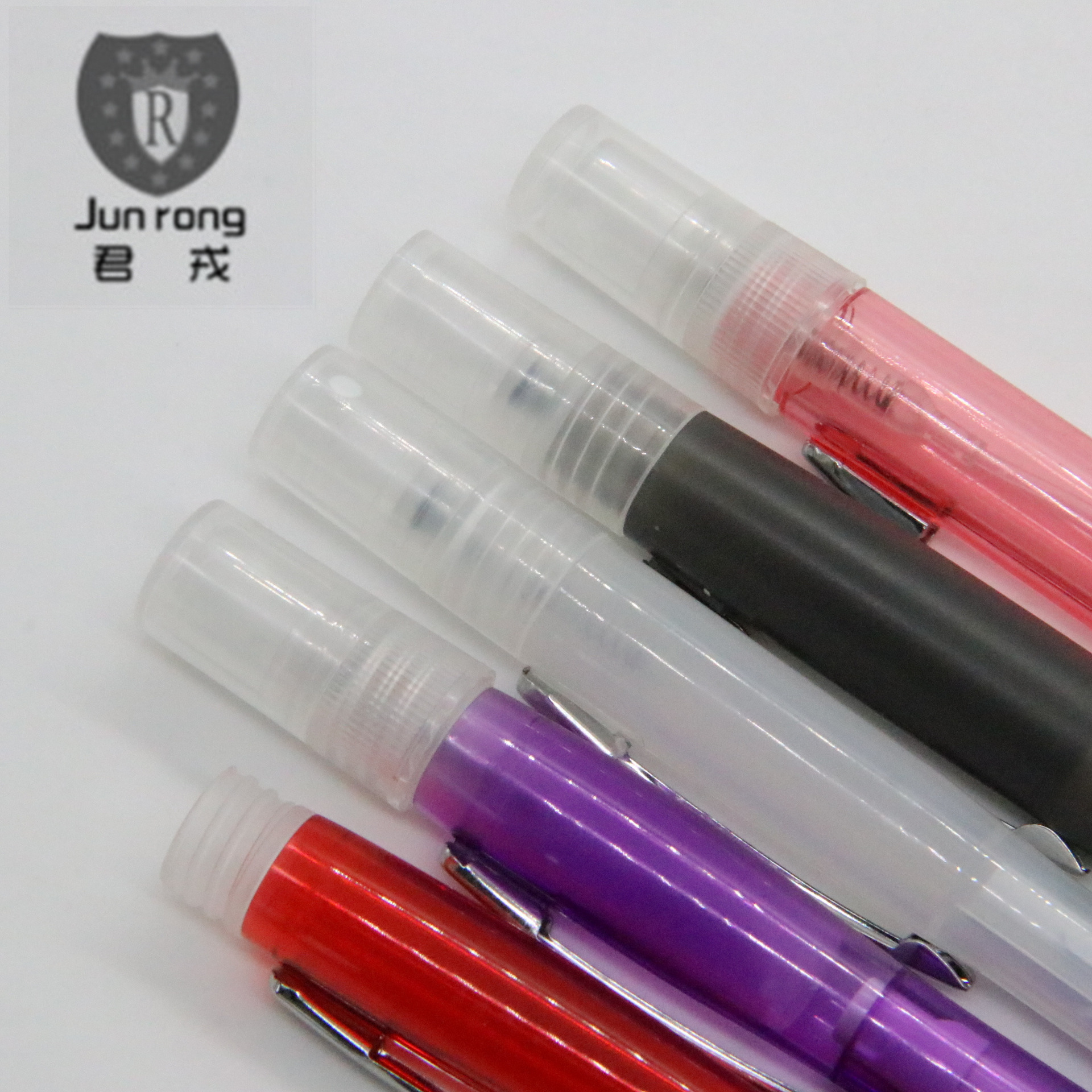 Botella de aerosol autocontenida bolígrafo Rotary Bullet recarga de líquido embalaje fábrica al por mayor pluma Oficina suministros escolares