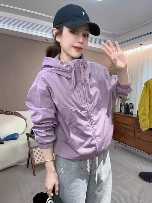 2025春秋季爆款百搭连帽短款外套女休闲时尚双拉链潮流宽松上衣厚|undefined