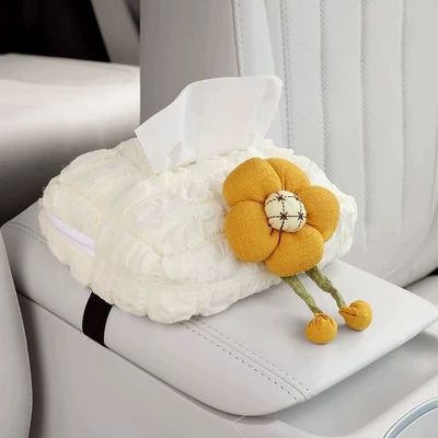 for Geely Xingyuan Car Tissue: Car tissue box/set - yellow-long-legged-flower-horizontal-version-puff-tissue-box