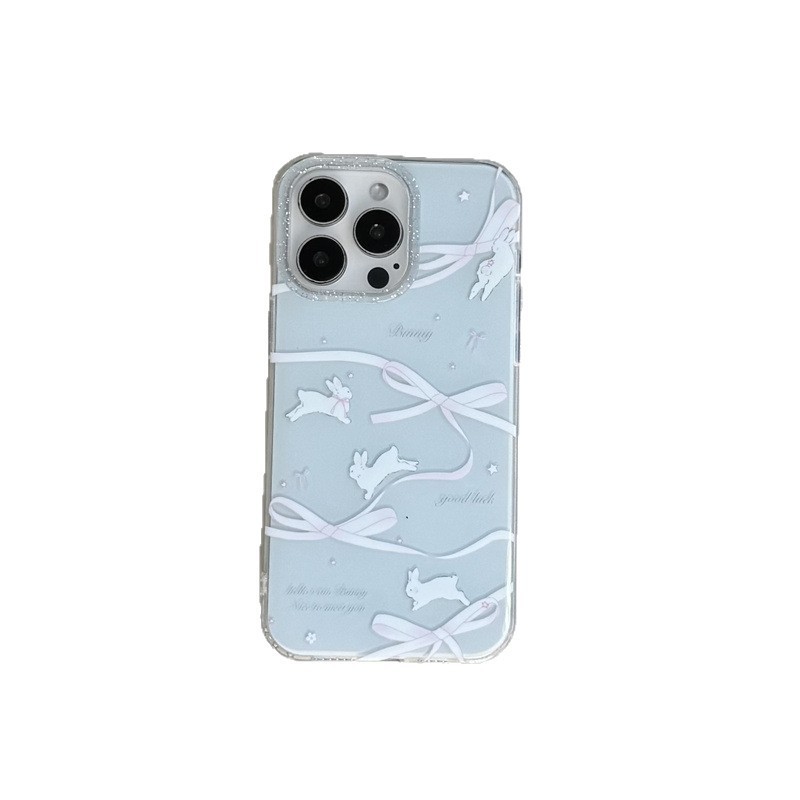 闪粉浅蓝丝带蝴蝶结兔子适用iPhone16苹果15ProMax手机壳14少女13|undefined