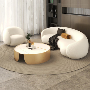 Beauty Salon Sofa, Cozy Teddy Velvet Fabric, Small Apartment Creative Arc-Shaped Sofa for Clothing Store, Internet-Famous Sofa