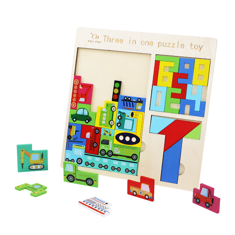 Tetris divertido rompecabezas tres en uno, ejercicio de bloques de construcción, coordinación ojo-mano del bebé, combinación de formas, juguetes educativos image 5
