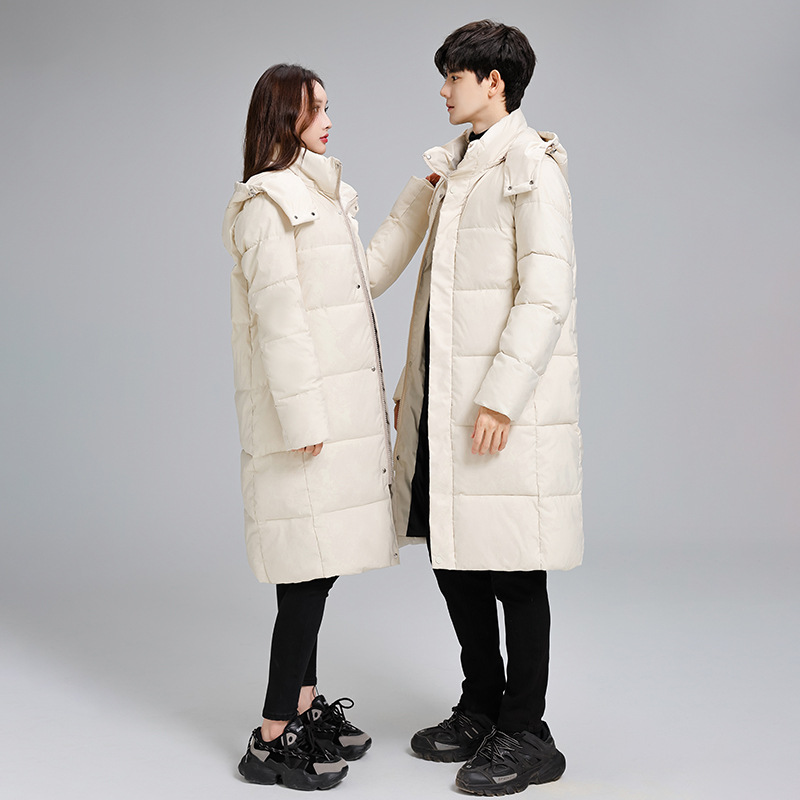 (2개) 남성과 여성의 겨울 긴 후드면 패딩 재킷 2024 새로운 겨울 커플 가을과 겨울 두꺼운면 패딩 재킷