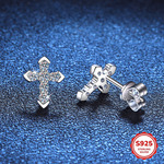 欧美跨境S925纯银满钻十字架耳钉女轻奢精致宗教风饰品耳饰送朋友