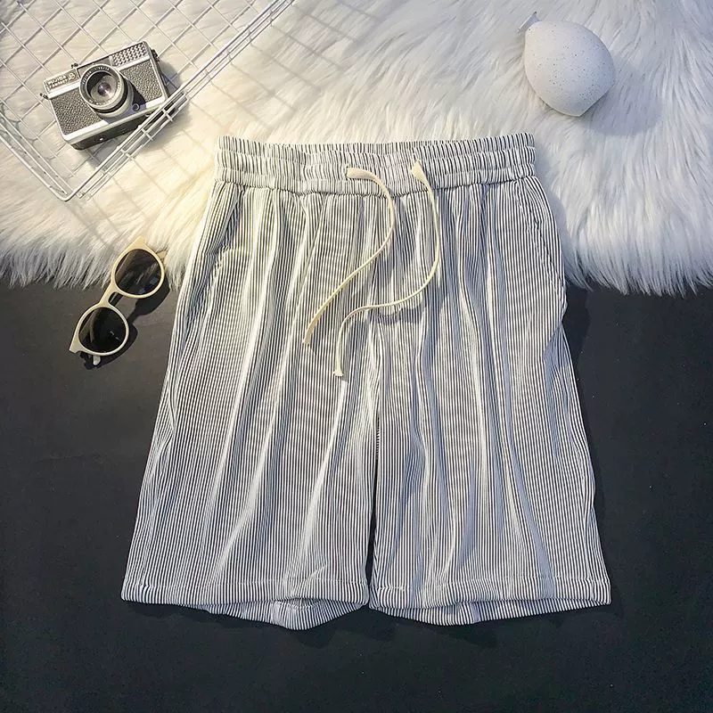 Мужские шорты из ледяного шелка, тонкий стиль, лето 2025, повседневная верхняя одежда, длина до колена, свободные, однотонные, спортивные брюки, модный опт.