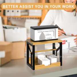 木质打印机收纳架标签卷轴架双层桌面打印机展示架扫描仪支架