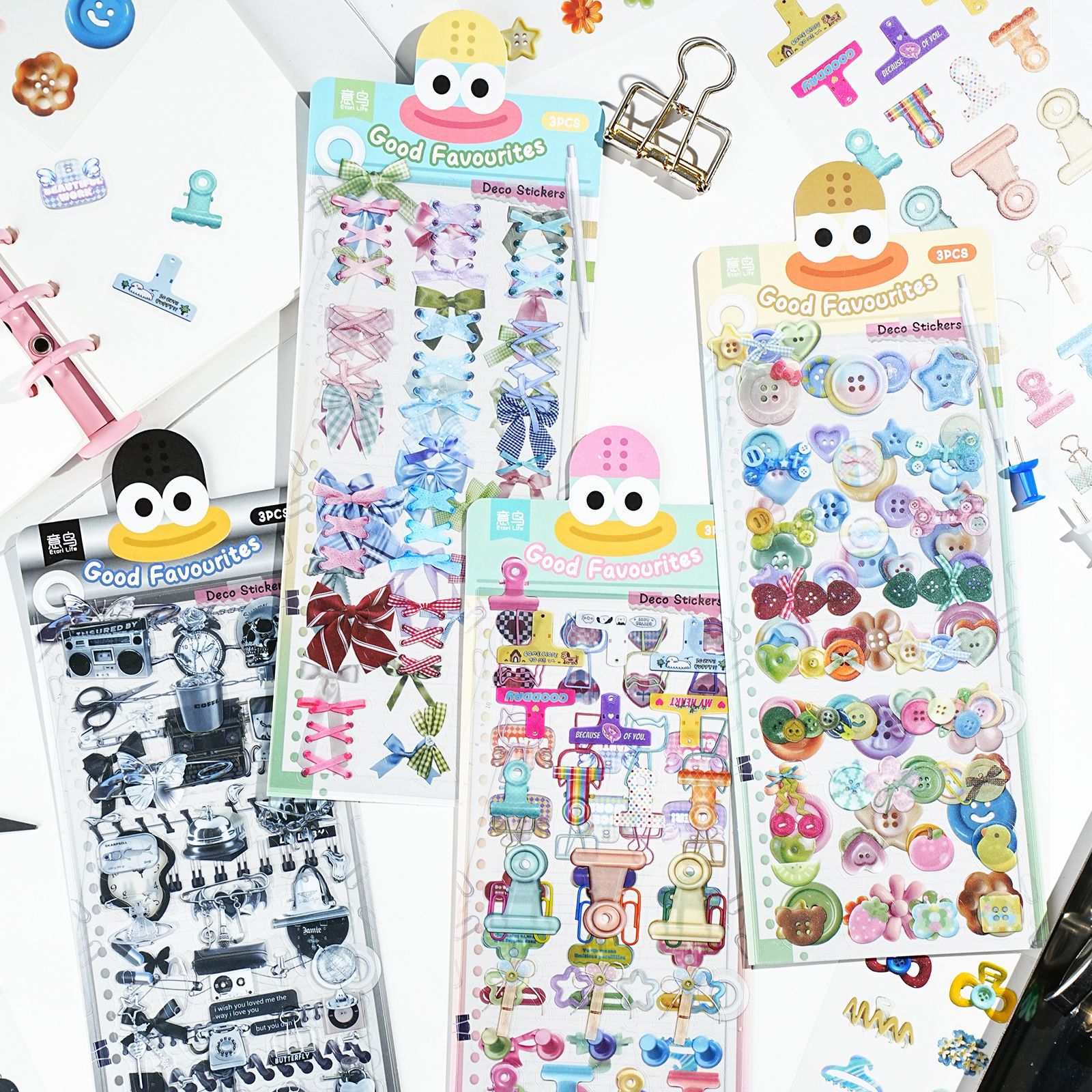 意鸟PET贴纸包 美好收藏夹系列  生活基础手帐装饰拼贴素材3张4款