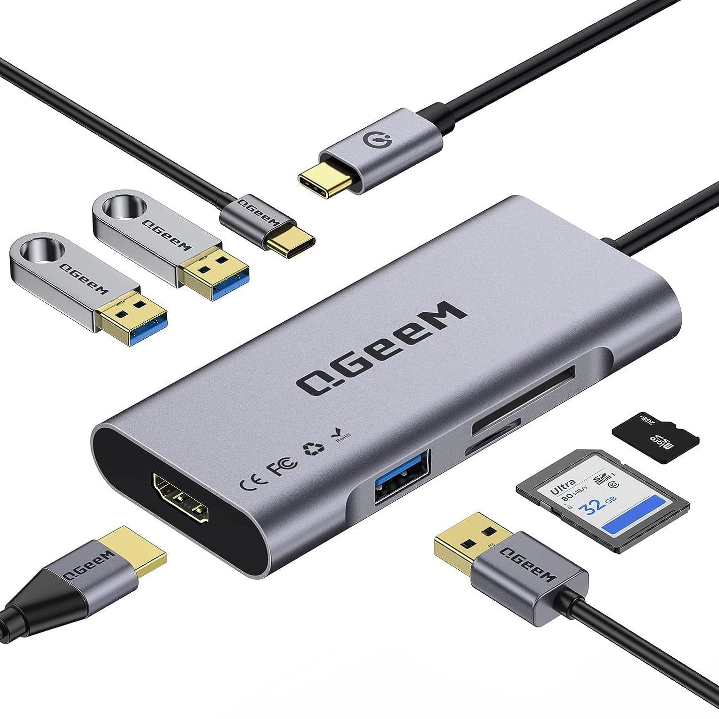 QGeeM 7 -in -1 multi -function TYPEC expansion dock USB3.0 hub HUB expand HDMI card reader