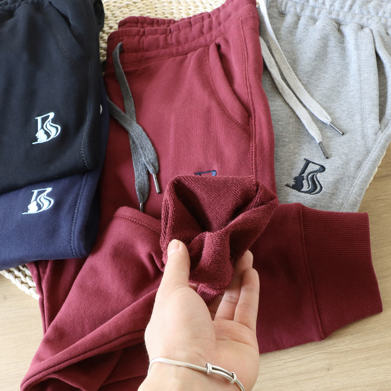 Pure Cotton Girdle Pants Knitted Washed Terry Cotton Spring and Autumn Sports Casual Trousers Men's All-match Leg Pants