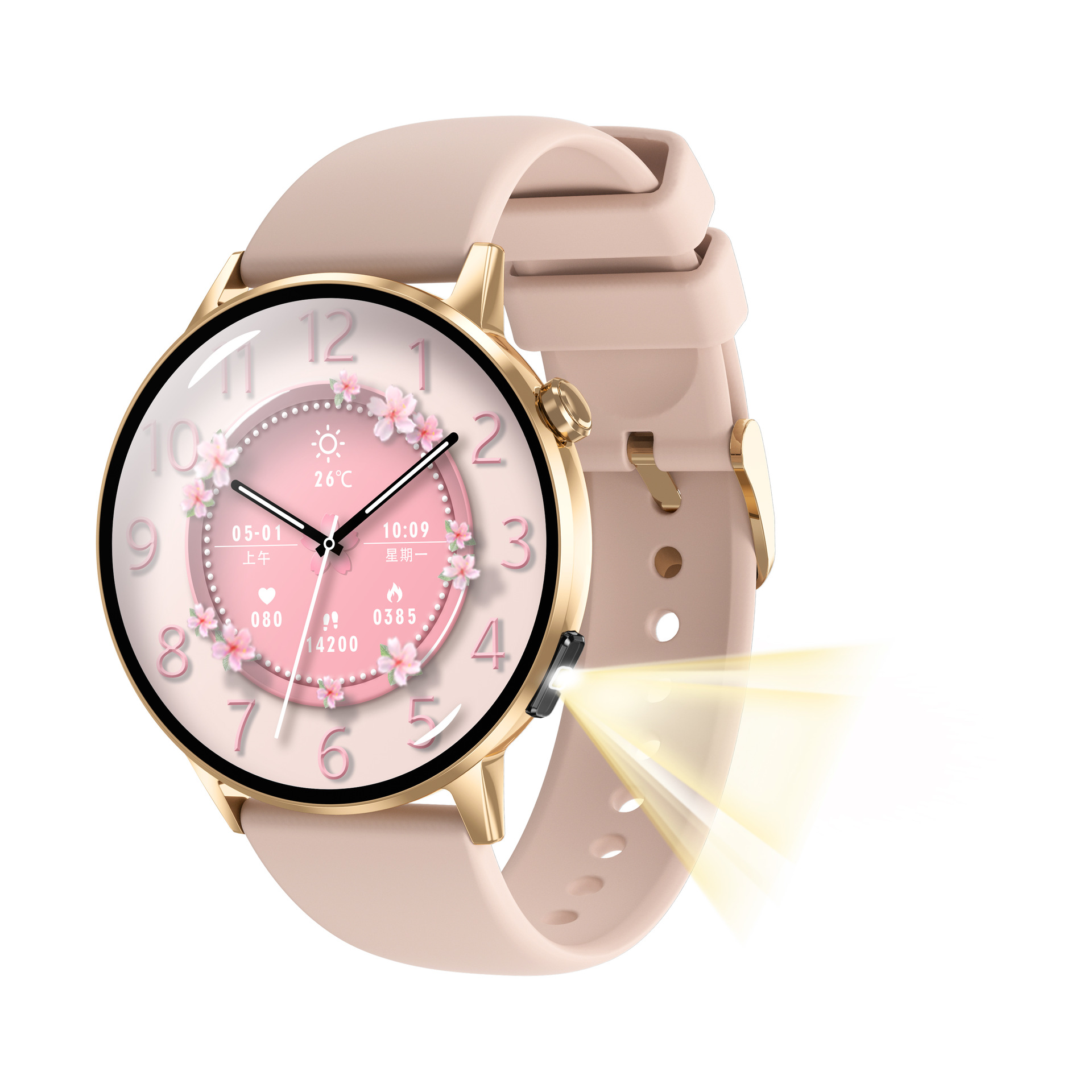 G34 Smart Watch Bluetooth Call with Flashlight Blood Glucose Monitoring Message Push + Ip68 Waterproof Ladies Watch