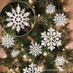 圣诞装饰品36pcs白色雪花塑料饰品闪光雪花挂饰挂件 圣诞树装饰品