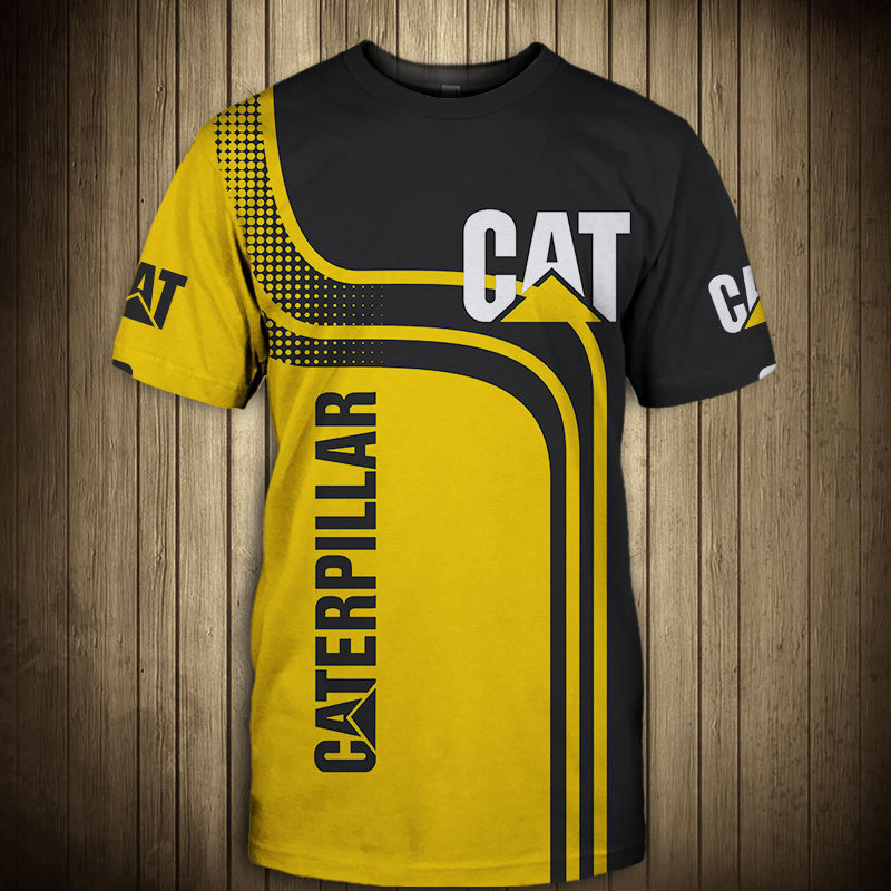 TK人気 CAT掘削機 3D立体インク メンズT アメリカンワークウェア風 通気速乾半袖Tシャツ|undefined