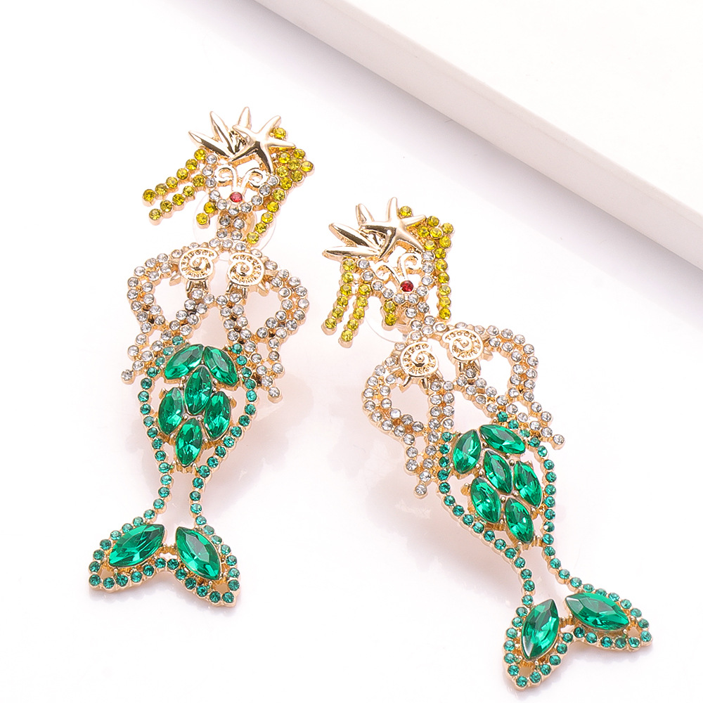 Fashion Alloy Diamond-studded Acrylic Mermaid Earrings Wholesale display picture 5