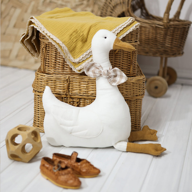 Duck Doll Cotton Big White Duck Doll Papa Duck Soothing Doll With Plaid Bow Tie