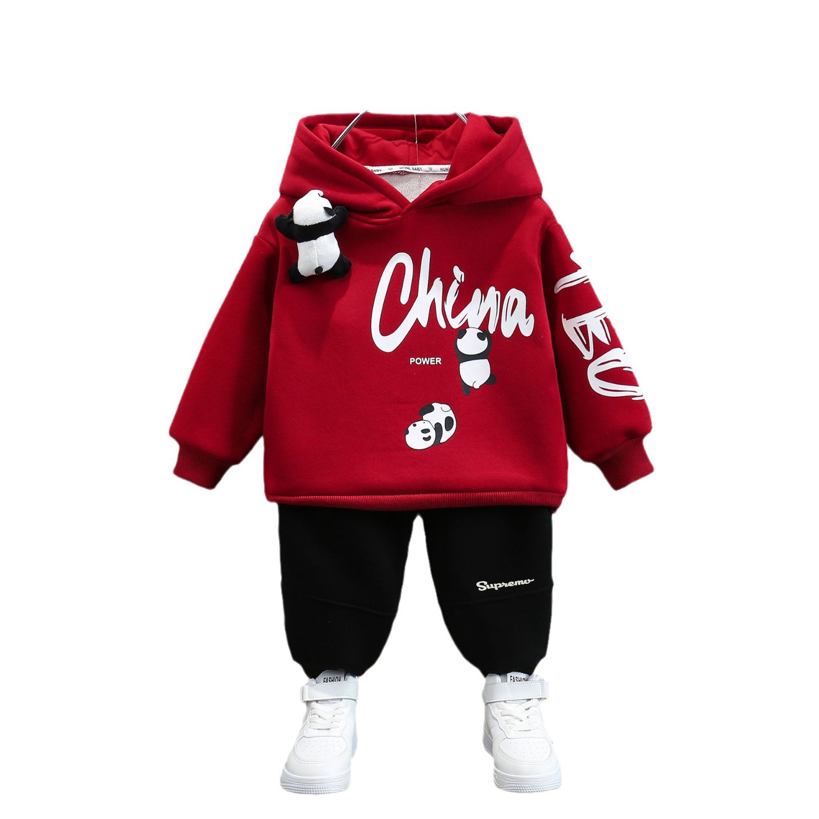 6749 Traje de suéter con capucha para niños 2025 nueva ropa de primavera y otoño para niños otoño e invierno más terciopelo bebé hermoso traje de dos piezas