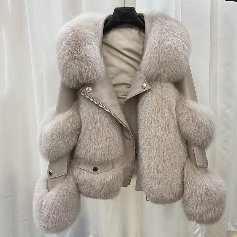 仿狐狸毛皮毛一体名媛风大衣 fashion ladies coat куртка