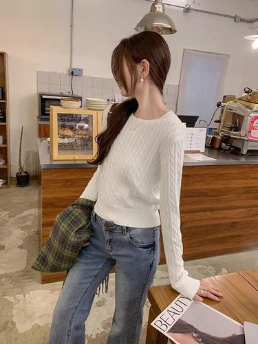 Satin Ribbed Collar Knit Top with Cotton Inner Layer Women's 2025 Autumn/Winter Fitted Base Short Top