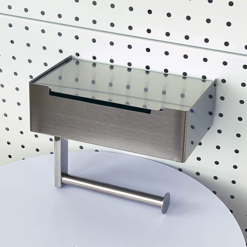 Caja de toallas de acero inoxidable sin perforación Baño inodoro toallas de inodoro estante de pared estante de teléfono móvil toallas de papel