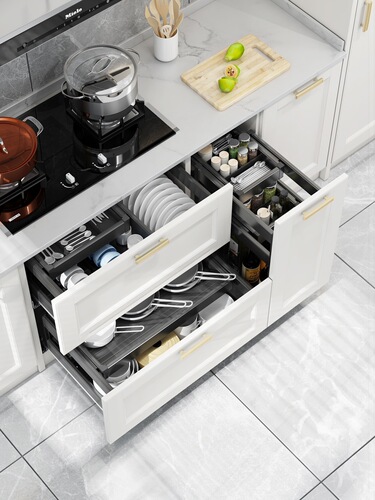 444Z wholesale kitchen cabinet pull basket floor cabinet magic drawer seasoning pull basket space aluminum three-layer cabinet built-in
