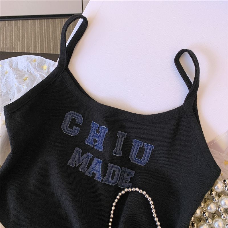 Girls' Summer New Camisole With Letter Print, Short Sleeveless Outerwear Top, Trendy 0188A052_ecoleips.com