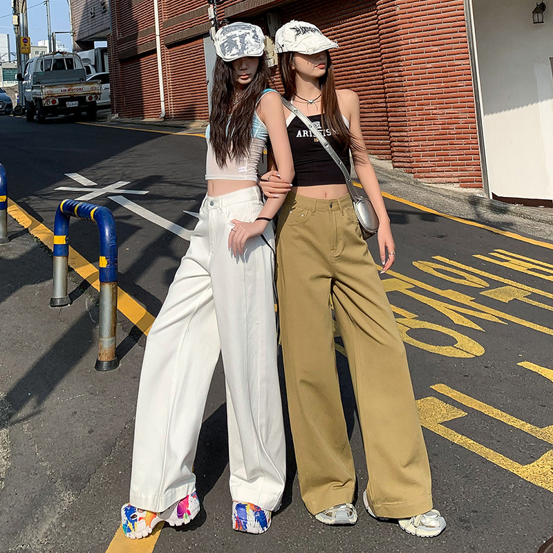Pure White Wide-Leg Denim Pants for Women 2025 Summer New High-Waisted Loose Slimming Drape Straight-Leg Floor-Length Thin Pants