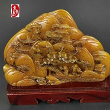 仿玉石原石寿山石雕老田黄石树下问童子风水摆件奇石观赏石