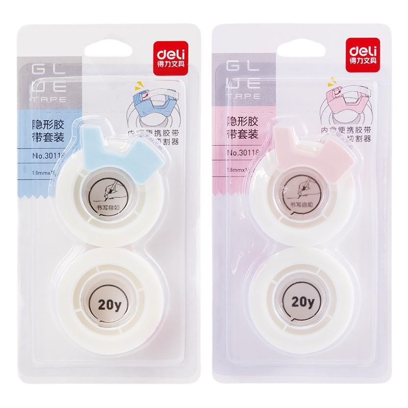 Deli Invisible Tape Set with Cutter 30118 Student Writing Correction Tape Stationery Wholesale