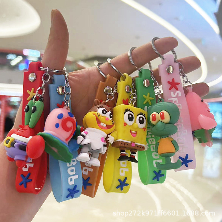 Cartoon Spongebob Keychain Patrick Star Squidward Soft Rubber Doll Couple Bag Pendant Car Keychain Cartoon Spongebob Keychain Patrick Star Squidward Soft Rubber Doll Couple Bag Pendant Car Keychain