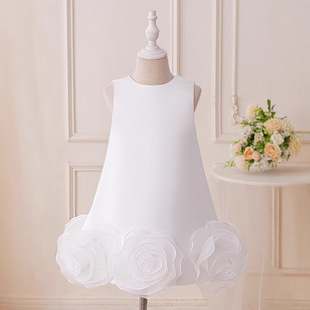 Cross-Border New Ready-Made One-Year-Old Flower Girl Big Flower Tutu Skirt Princess Skirt Sleeveless Dress Skirt Catwalk Performance Clothing