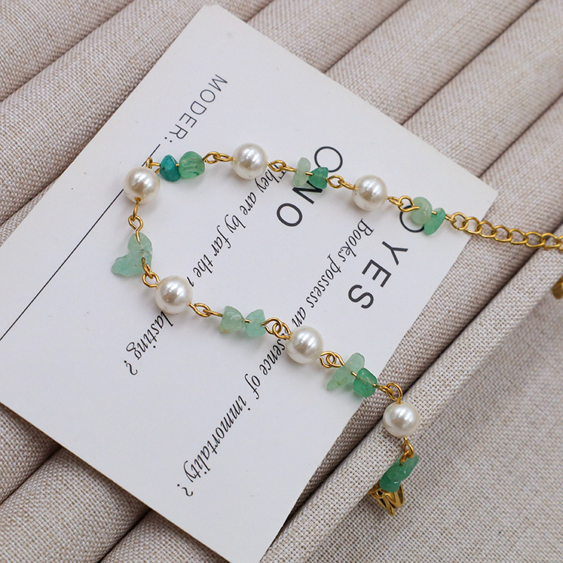 Natural Stone Pearl Beaded Stainless Steel Bracelet