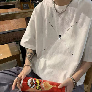 European and American Design Letter Printed Short-Sleeved T-Shirt Men's Heavyweight Cotton Summer New Loose Casual T-Shirt