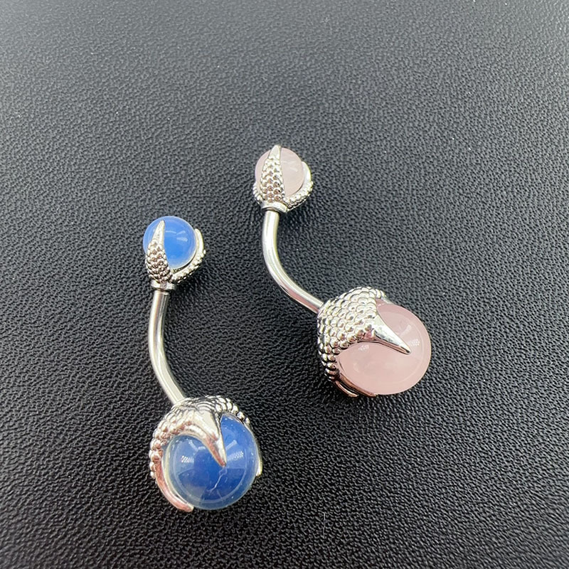 Piercing all'ombelico con artiglio di drago in acciaio al titanio e opale, filettatura esterna, cristallo, ragazza calda, nicchia europea e americana_voghion.com